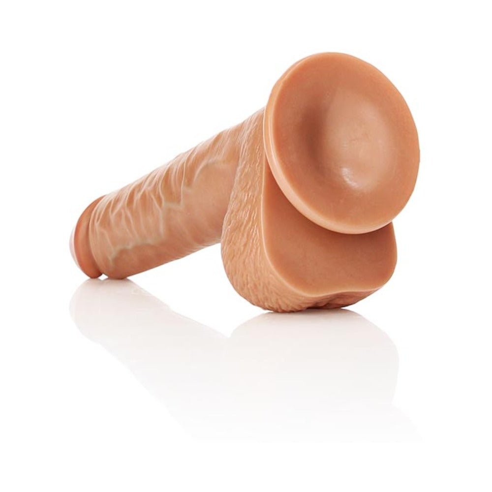 RealRock Realistic 10 in. Straight Dildo With Balls and Suction Cup Tan - Image 5