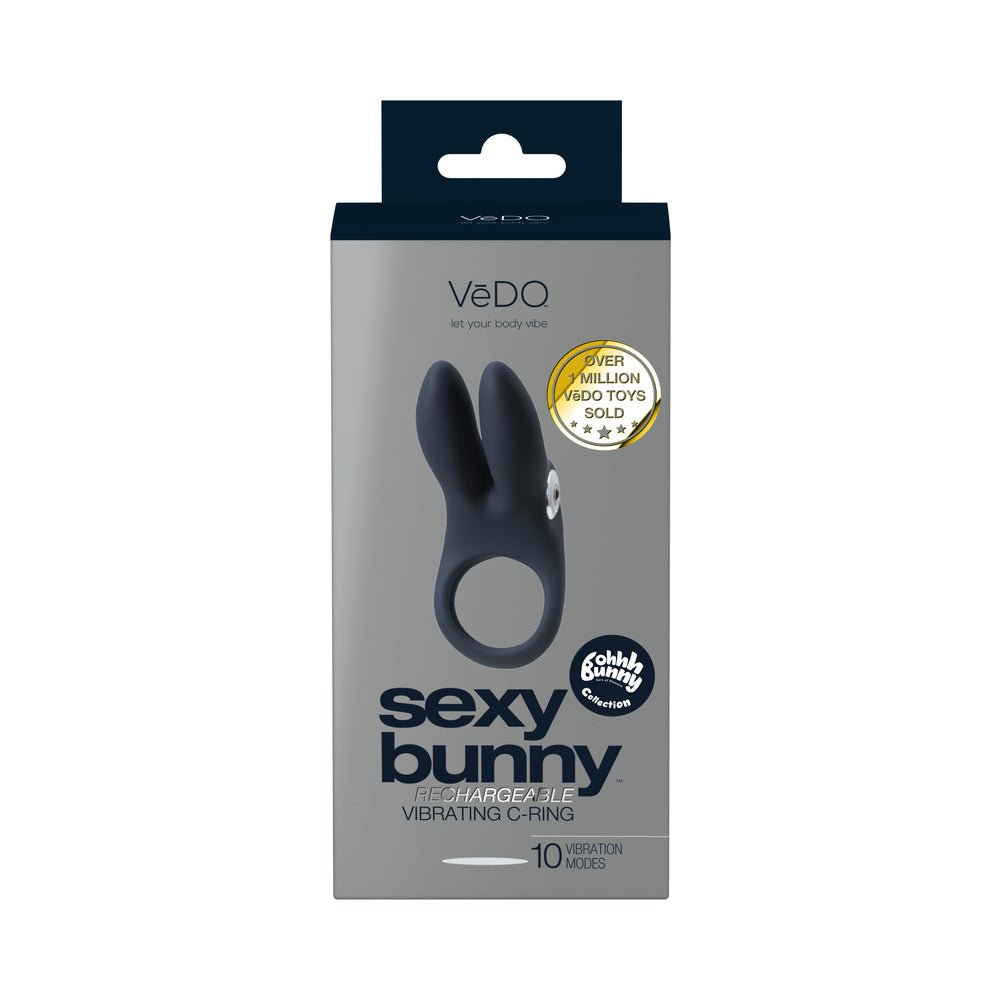 VeDO Sexy Bunny Rechargeable Vibrating C-Ring Black Pearl - Image 5