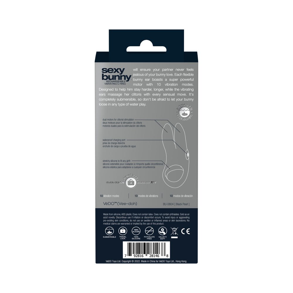 VeDO Sexy Bunny Rechargeable Vibrating C-Ring Black Pearl - Image 8