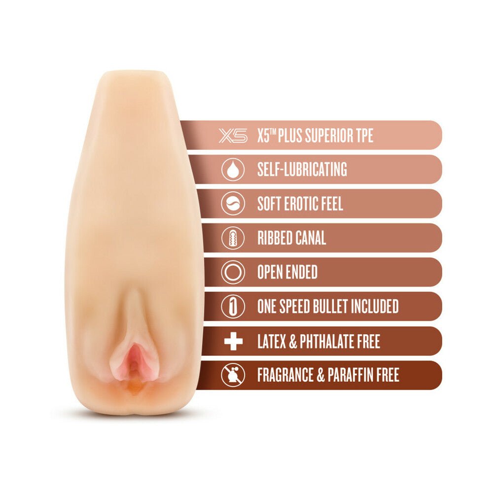 M Elite Soft + Wet Natasha Vagina Stroker with Bullet Vibrator Beige - Image 5