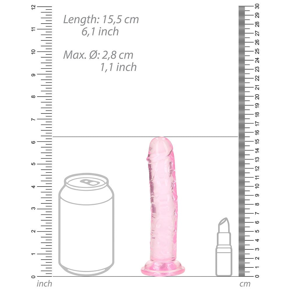 RealRock Crystal Clear Straight 6 in. Dildo Without Balls Pink - Image 7
