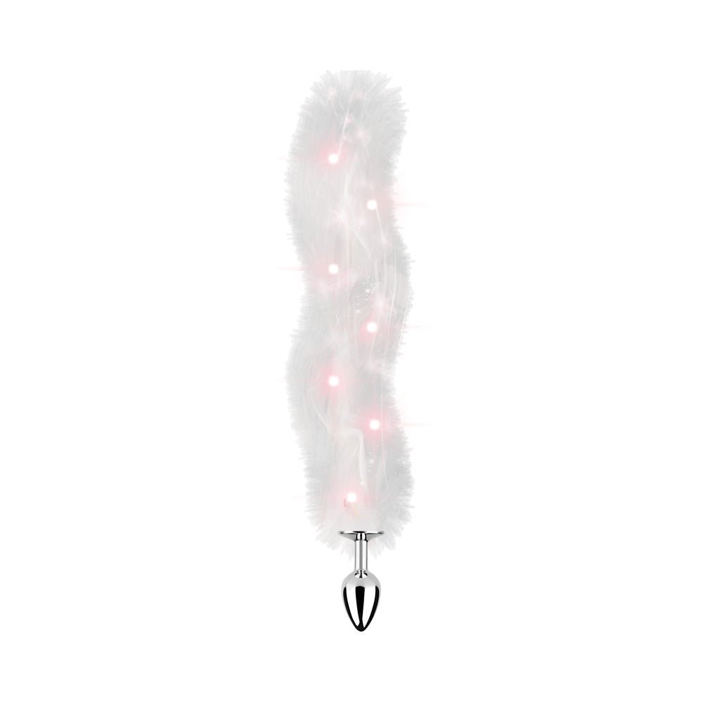 Foxy Tail Light Up Faux Fur Butt Plug With Multicolored Light Pattern White - Image 2