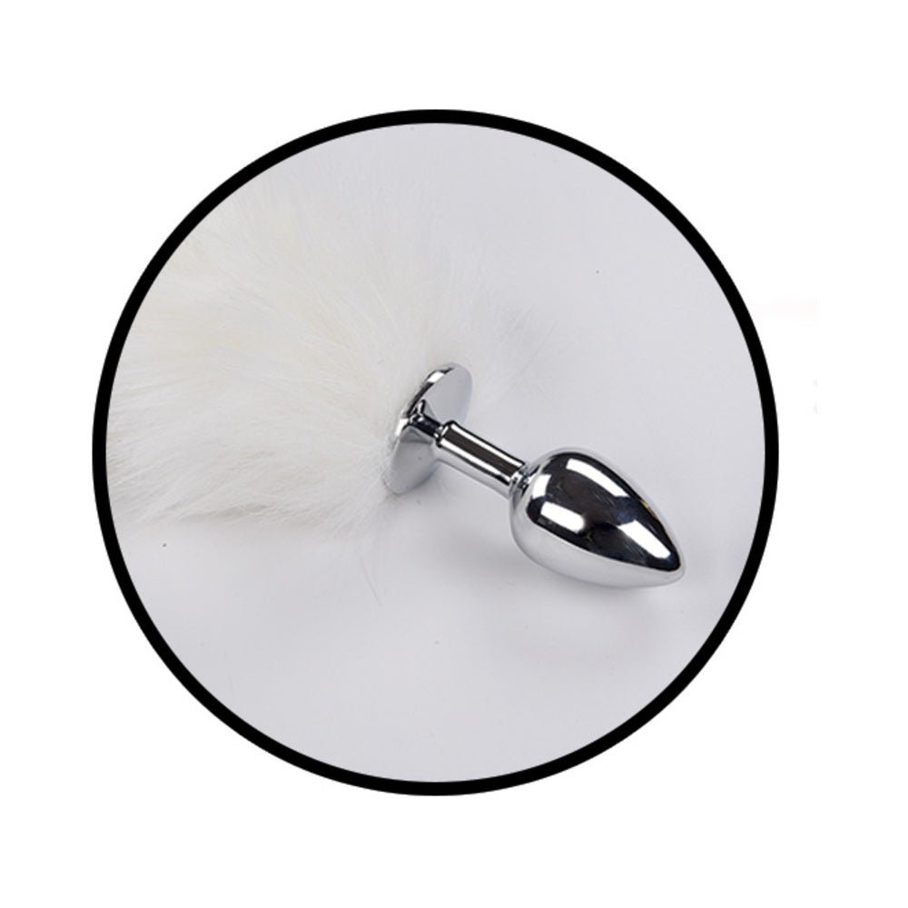 Foxy Tail Light Up Faux Fur Butt Plug With Multicolored Light Pattern White - Image 3