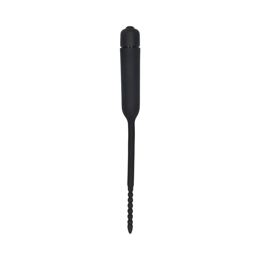 Ouch! Urethral Sounding Silicone Vibrating Bullet Plug With Beaded Tip Black 5.5 mm - 7 mm - Image 2