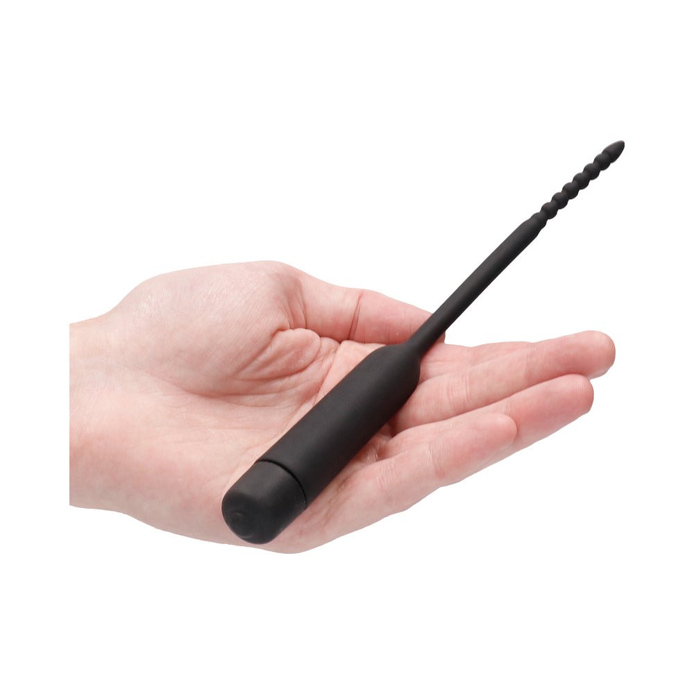 Ouch! Urethral Sounding Silicone Vibrating Bullet Plug With Beaded Tip Black 5.5 mm - 7 mm - Image 3