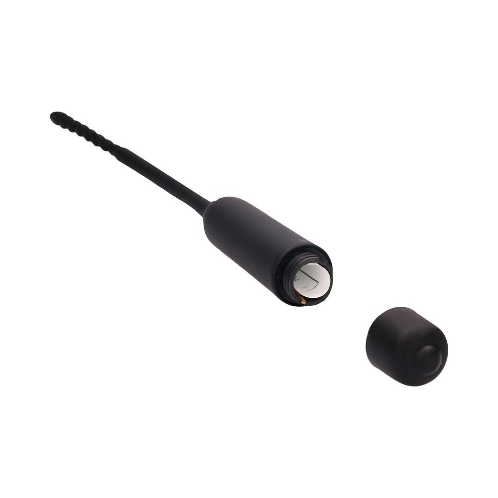 Ouch! Urethral Sounding Silicone Vibrating Bullet Plug With Beaded Tip Black 5.5 mm - 7 mm - Image 4