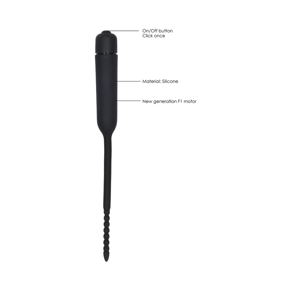 Ouch! Urethral Sounding Silicone Vibrating Bullet Plug With Beaded Tip Black 5.5 mm - 7 mm - Image 6