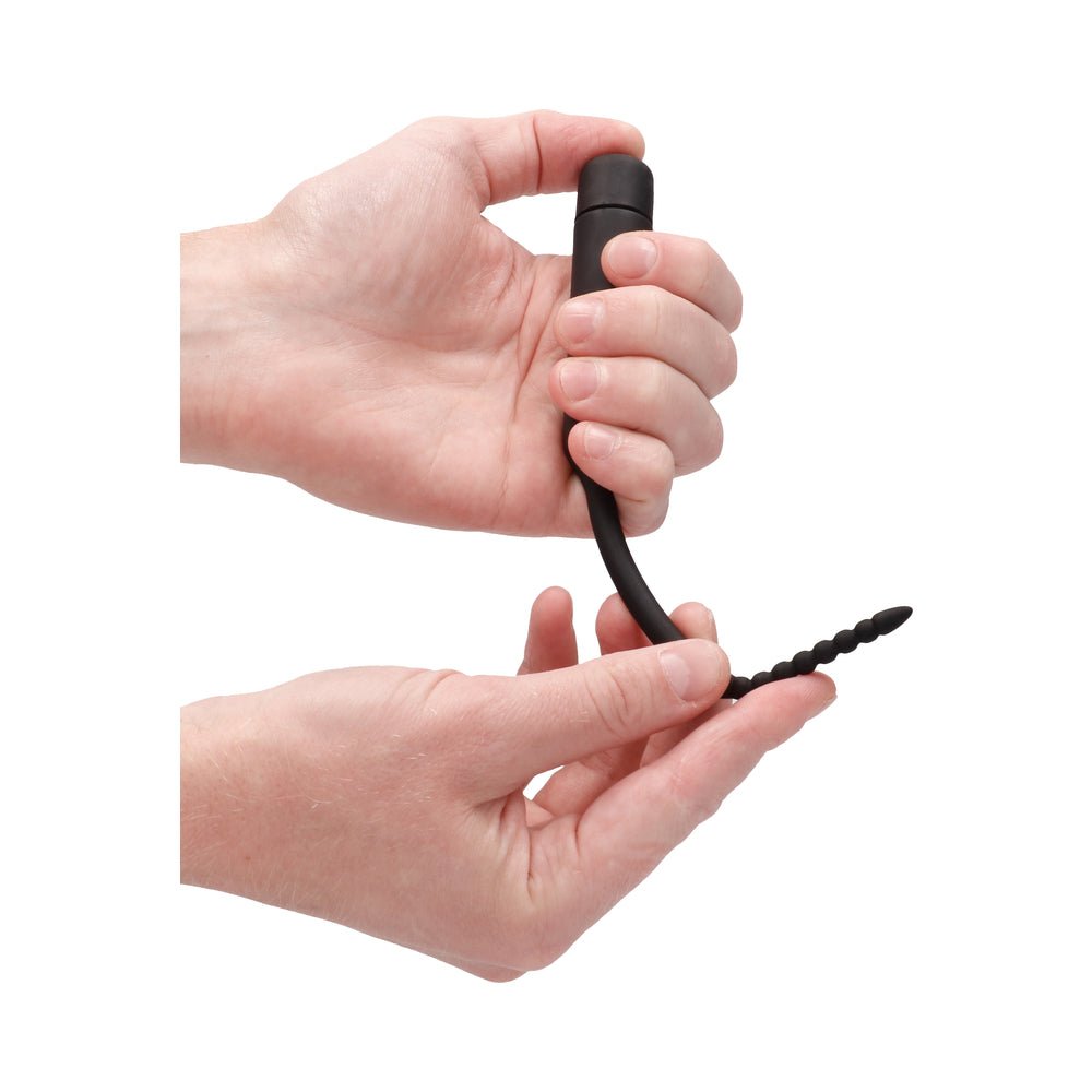 Ouch! Urethral Sounding Silicone Vibrating Bullet Plug With Beaded Tip Black 5.5 mm - 7 mm - Image 9