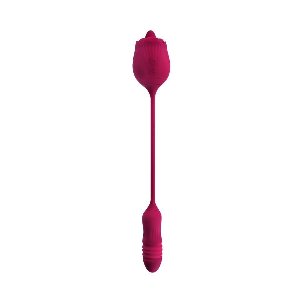 Evolved Wild Rose Rechargeable Dual-Ended Silicone Thrusting Egg & Flicking Tongue Vibrator Red - Image 4