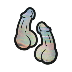 Alternative view of Pastease Penis: Holographic Silver Dick Nipple Pasties