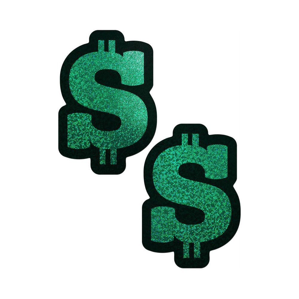 Pastease Money: Green Glitter Dollar Sign Nipple Pasties - Image 2