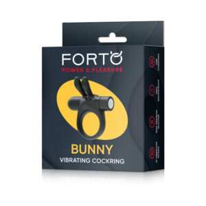 Alternative view of Forto Bunny Rechargeable Silicone Vibrating Cockring with Stimulating Ears Black