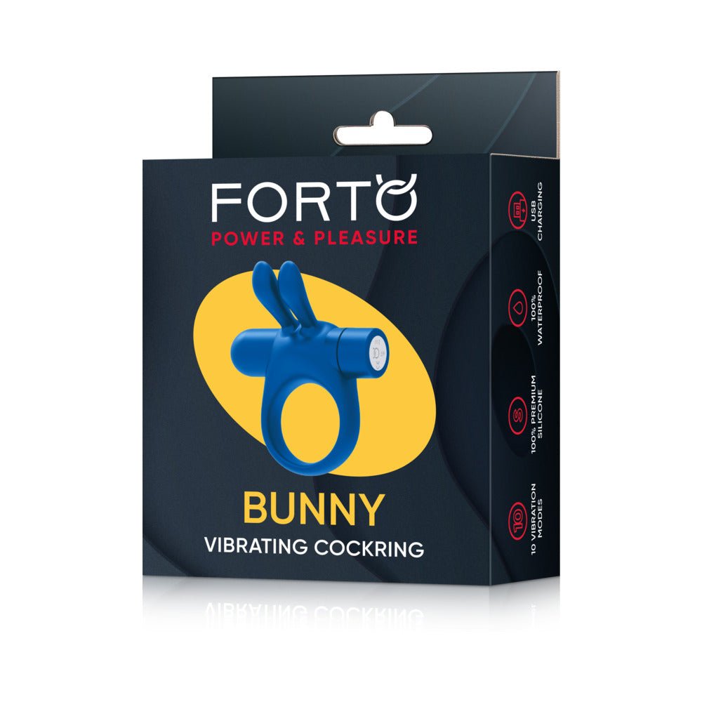Forto Bunny Rechargeable Silicone Vibrating Cockring with Stimulating Ears Blue - Image 2