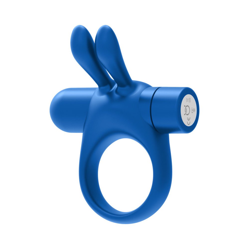Forto Bunny Rechargeable Silicone Vibrating Cockring with Stimulating Ears Blue - Image 3