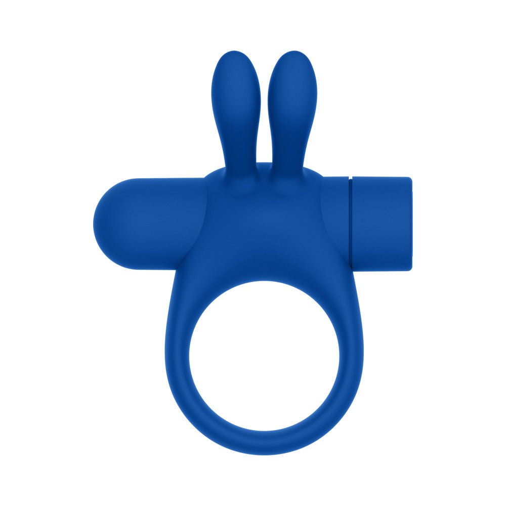 Forto Bunny Rechargeable Silicone Vibrating Cockring with Stimulating Ears Blue - Image 4
