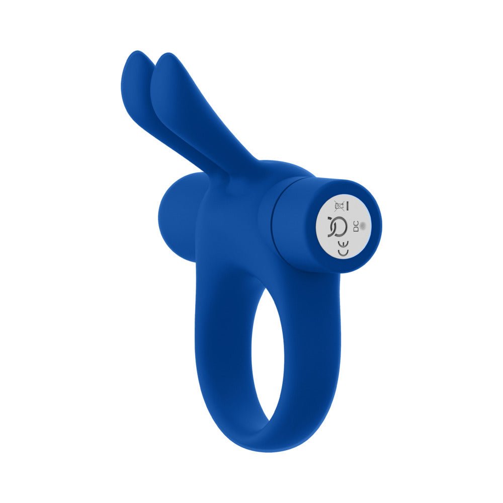 Forto Bunny Rechargeable Silicone Vibrating Cockring with Stimulating Ears Blue - Image 5