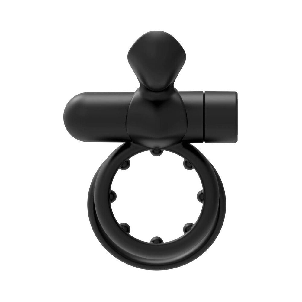 Forto Pointer Rechargeable Silicone Vibrating Dual Cockring with External Stimulator Black - Image 2
