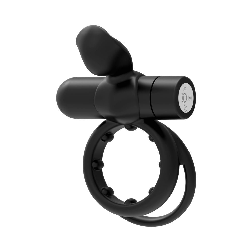 Forto Pointer Rechargeable Silicone Vibrating Dual Cockring with External Stimulator Black - Image 3