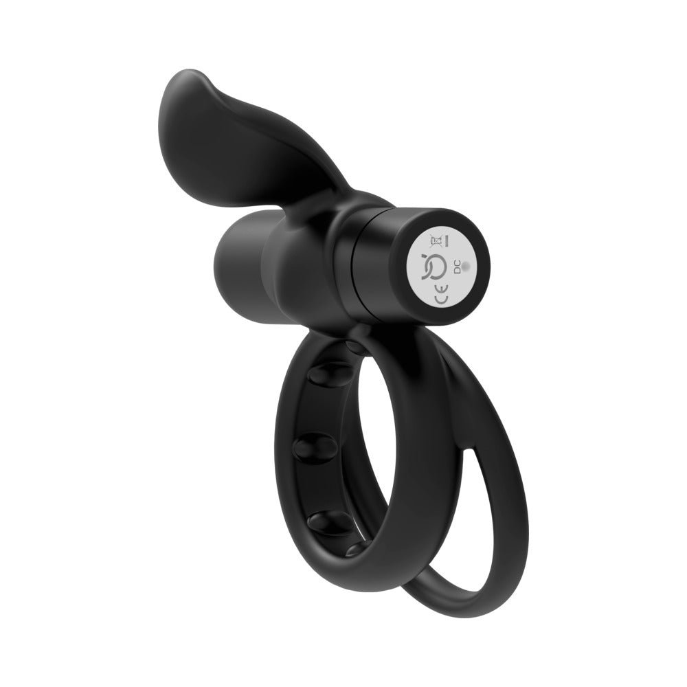 Forto Pointer Rechargeable Silicone Vibrating Dual Cockring with External Stimulator Black - Image 4
