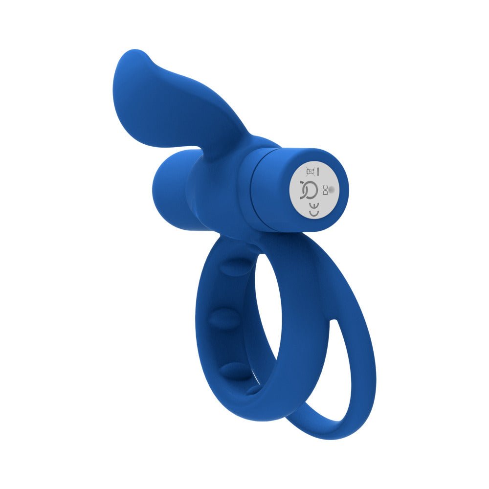 Forto Pointer Rechargeable Silicone Vibrating Dual Cockring with External Stimulator Blue - Image 4