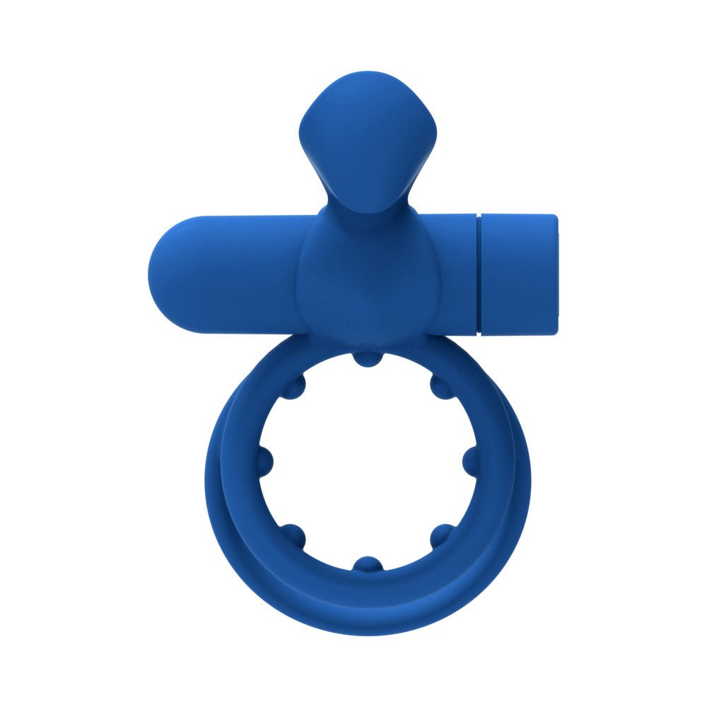 Forto Pointer Rechargeable Silicone Vibrating Dual Cockring with External Stimulator Blue - Image 5