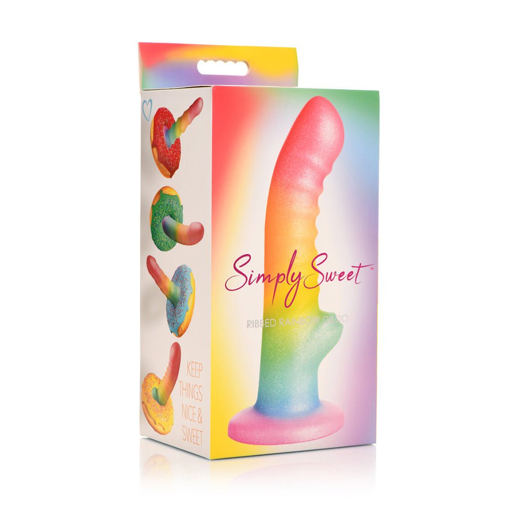 Simply Sweet Ribbed 6.5 in. Silicone Dildo Rainbow - Image 2