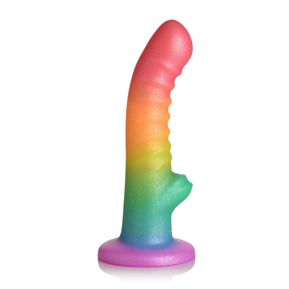 Simply Sweet Ribbed 6.5 in. Silicone Dildo Rainbow - Image 3