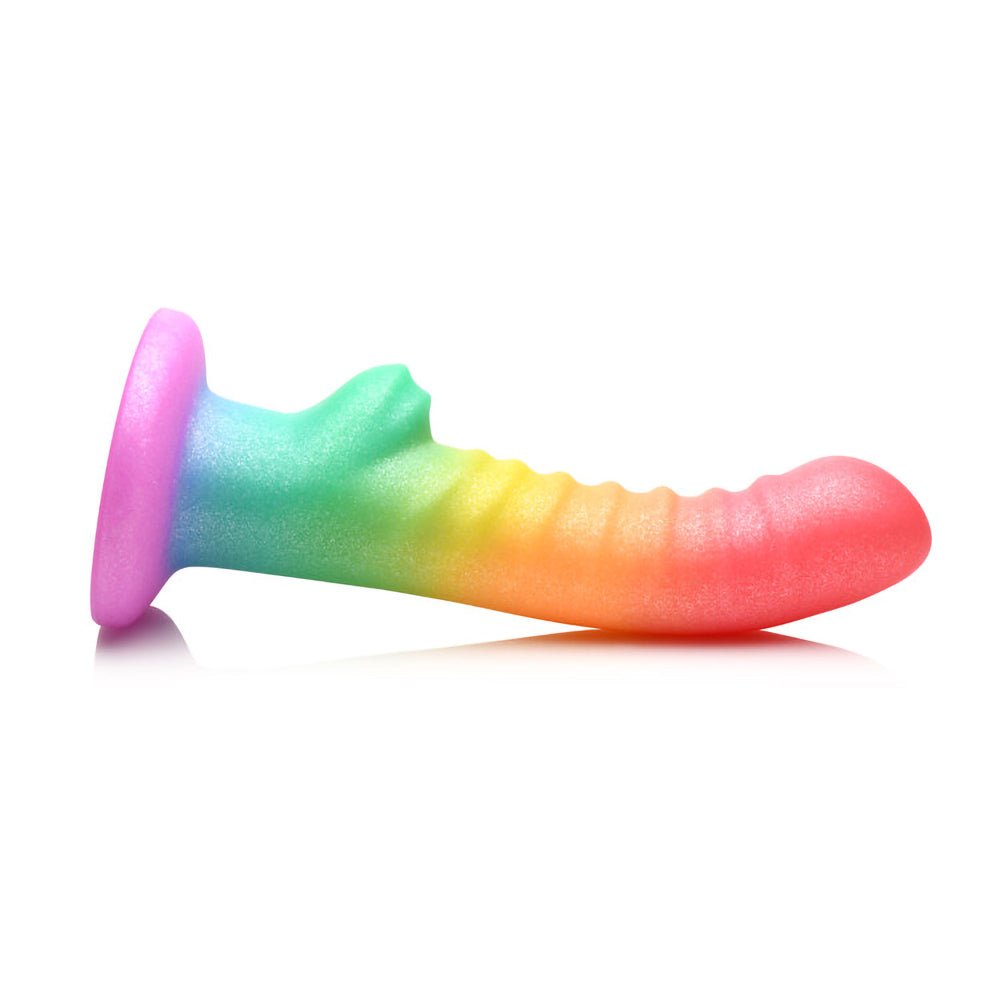 Simply Sweet Ribbed 6.5 in. Silicone Dildo Rainbow - Image 4