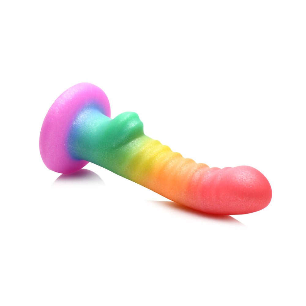 Simply Sweet Ribbed 6.5 in. Silicone Dildo Rainbow - Image 5