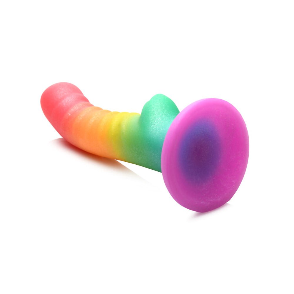 Simply Sweet Ribbed 6.5 in. Silicone Dildo Rainbow - Image 6