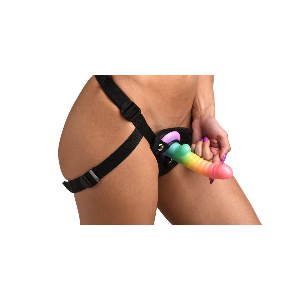 Simply Sweet Ribbed 6.5 in. Silicone Dildo Rainbow - Image 8