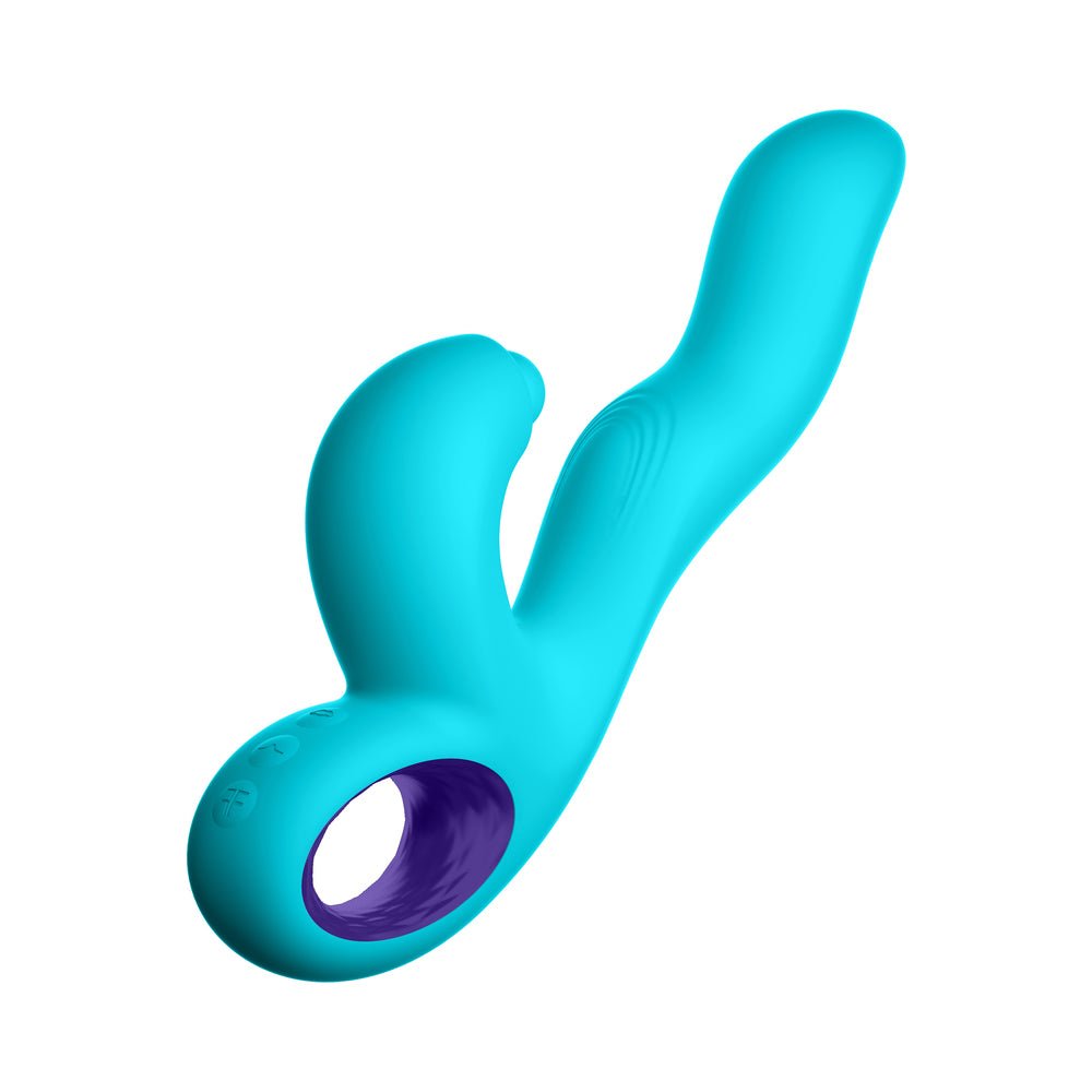 FemmeFunn Klio Rechargeable Silicone Triple Action Thumping Rabbit Vibrator Turquoise - Image 3