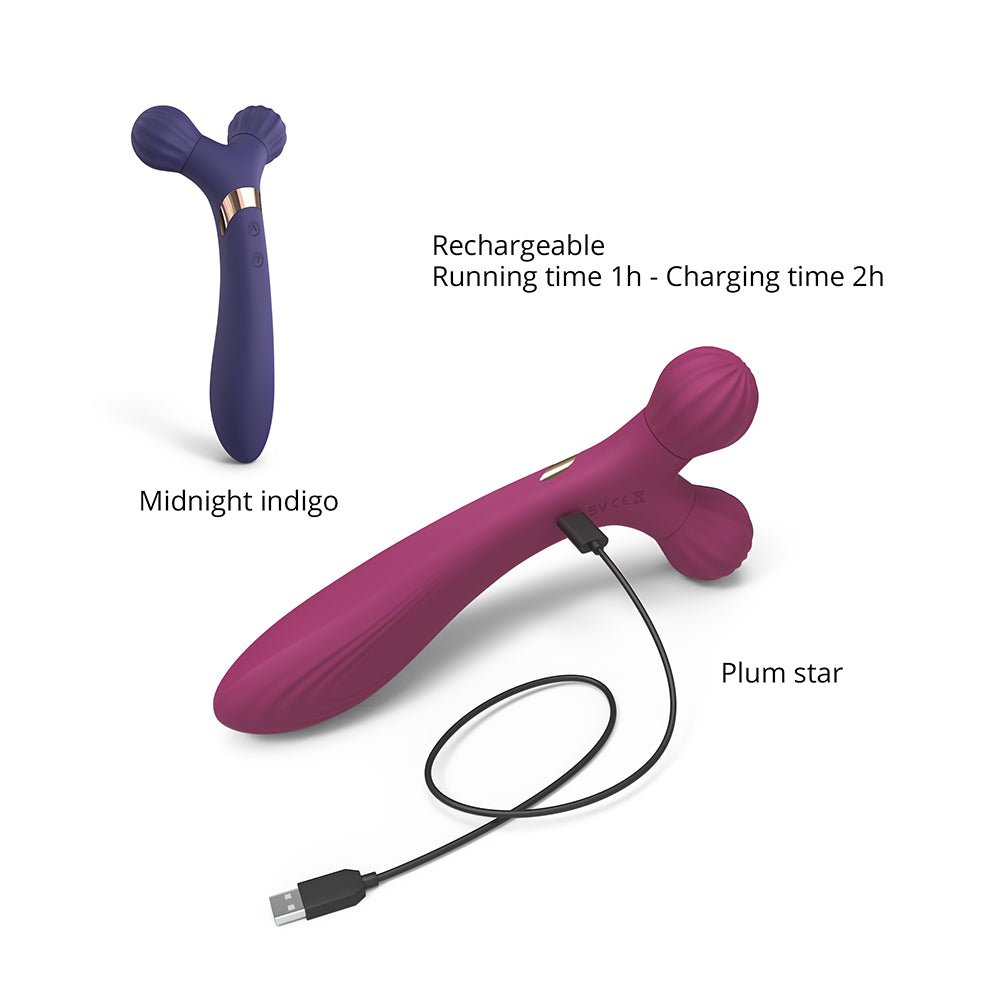 Love to Love Fireball Rechargeable Dual Ended Silicone Body Massager & Vibrator Plum Star - Image 5