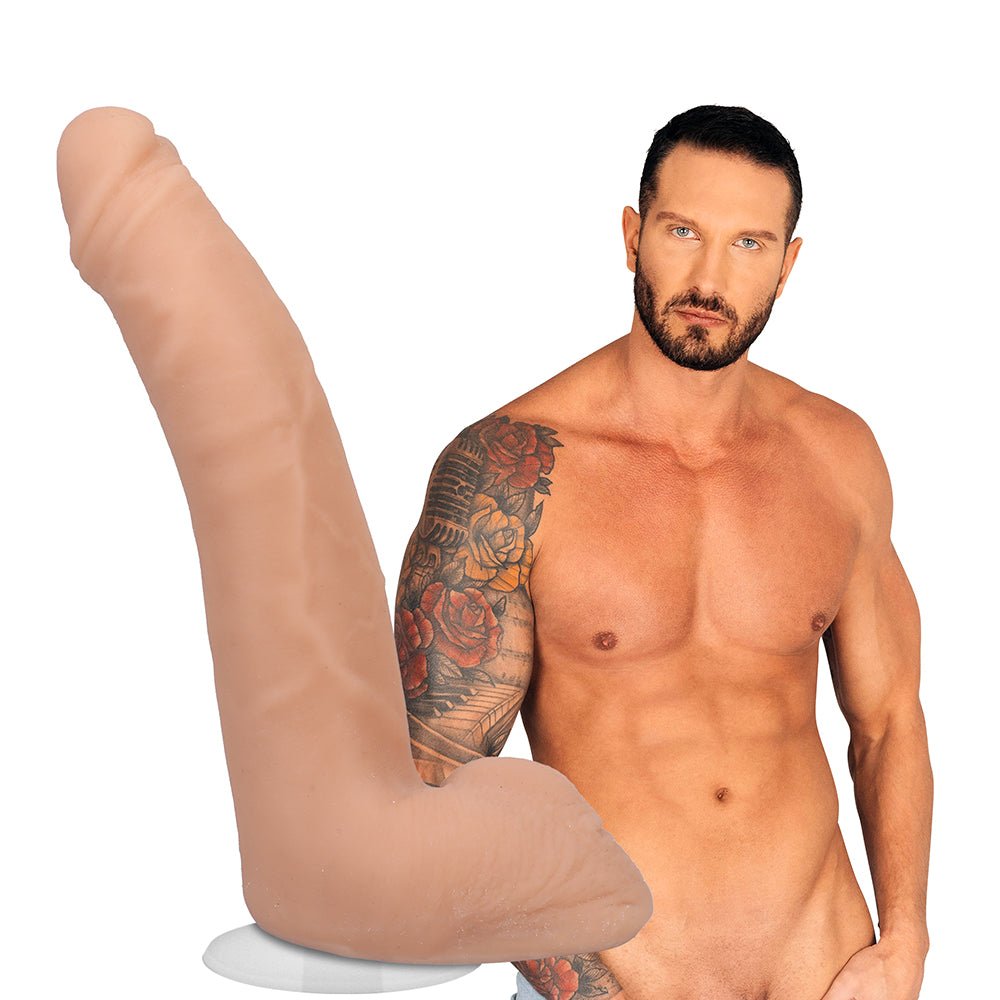 Signature Cocks Quinton James 8 in. Dual-Density Dildo with Vac-U-Lock Suction Cup Beige - Image 2