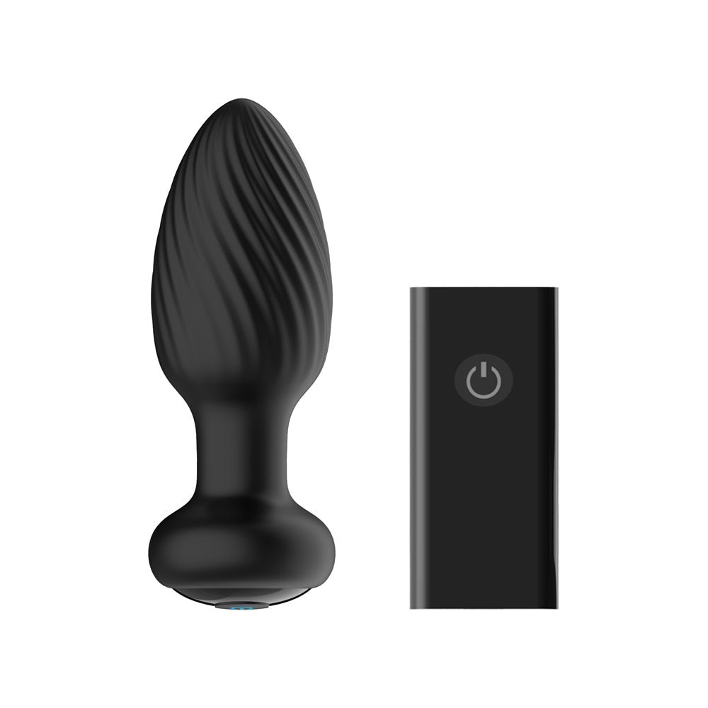 Nexus Tornado Rechargeable Remote-Controlled Rotating & Vibrating Textured Silicone Anal Plug Black - Image 2