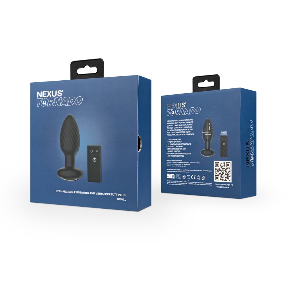 Nexus Tornado Rechargeable Remote-Controlled Rotating & Vibrating Textured Silicone Anal Plug Black - Image 9