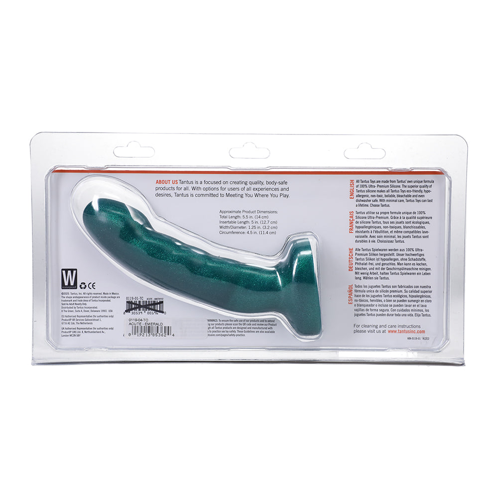 Tantus Acute 5.5 in. Curved Dildo Medium-Firm Emerald - Image 6