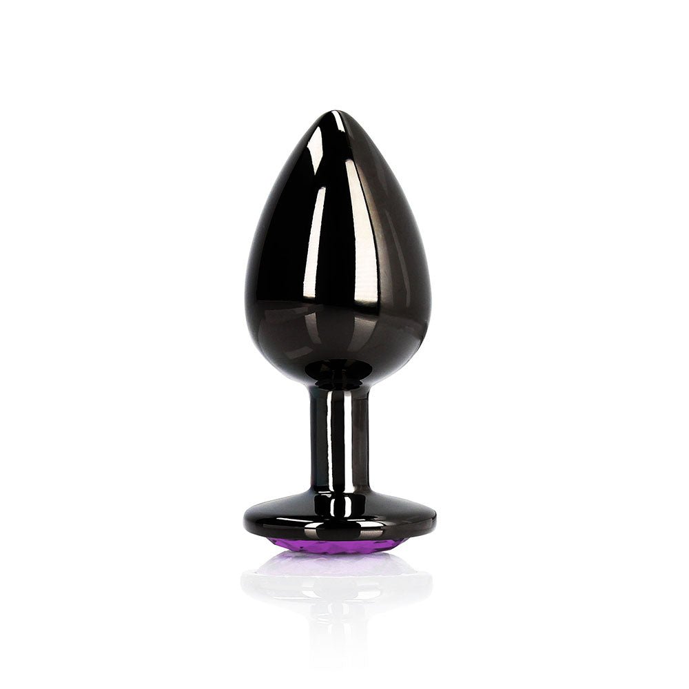 Ouch! Heart Gem Butt Plug Small Gunmetal/Amethyst - Image 2
