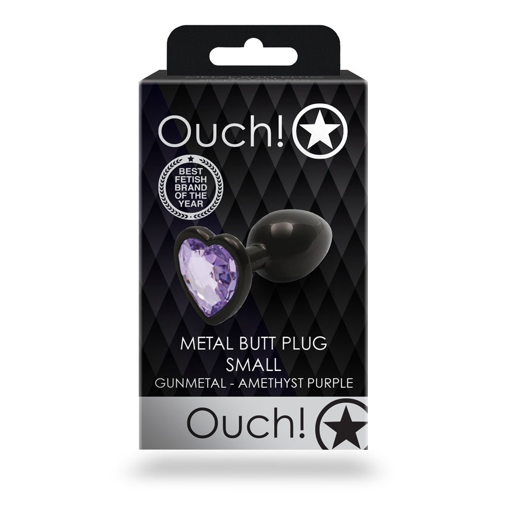 Ouch! Heart Gem Butt Plug Small Gunmetal/Amethyst - Image 8