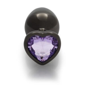 Ouch! Heart Gem Butt Plug Medium Gunmetal/Amethyst - Image 5