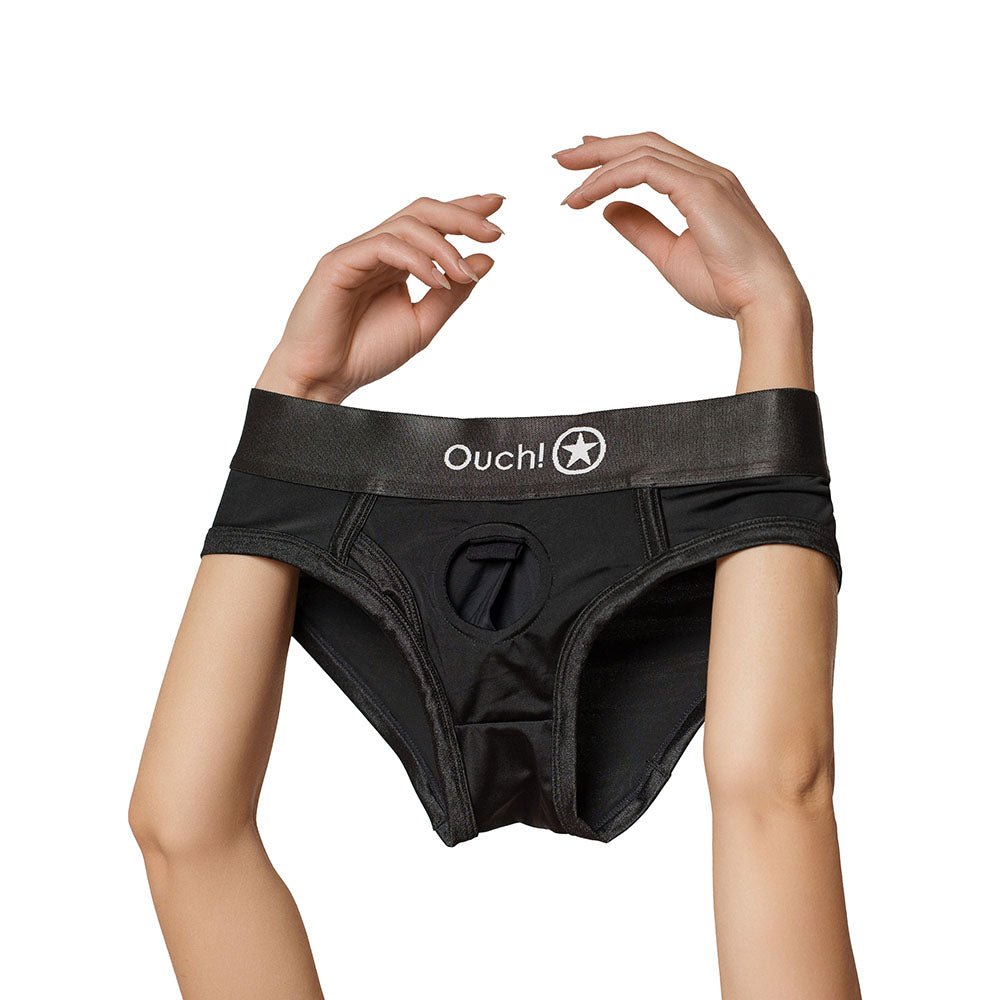 Ouch! Vibrating Strap-on High-cut Brief Black XS/S - Image 4