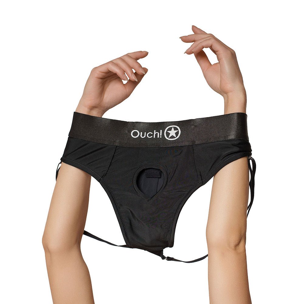 Ouch! Vibrating Strap-on Panty Harness with Open Back Black M/L - Image 4