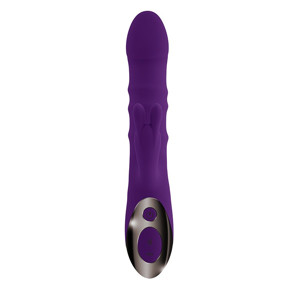Playboy Hop To It Rechargeable Thrusting Silicone Dual Stimulation Vibrator Acai - Image 2