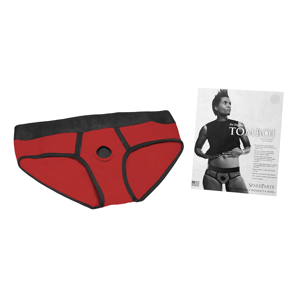 SpareParts Tomboi Nylon Briefs Harness Red/Black Size 2XL - Image 7