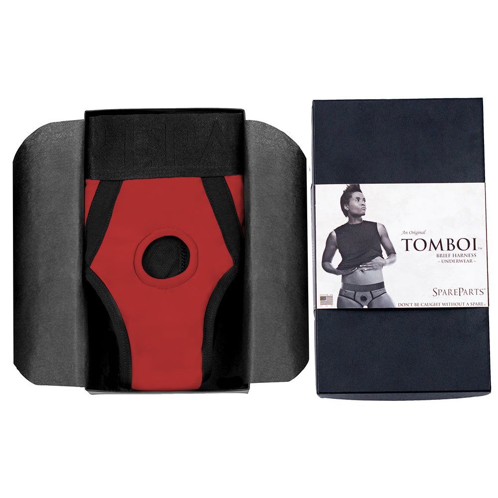 SpareParts Tomboi Nylon Briefs Harness Red/Black Size 2XL - Image 8