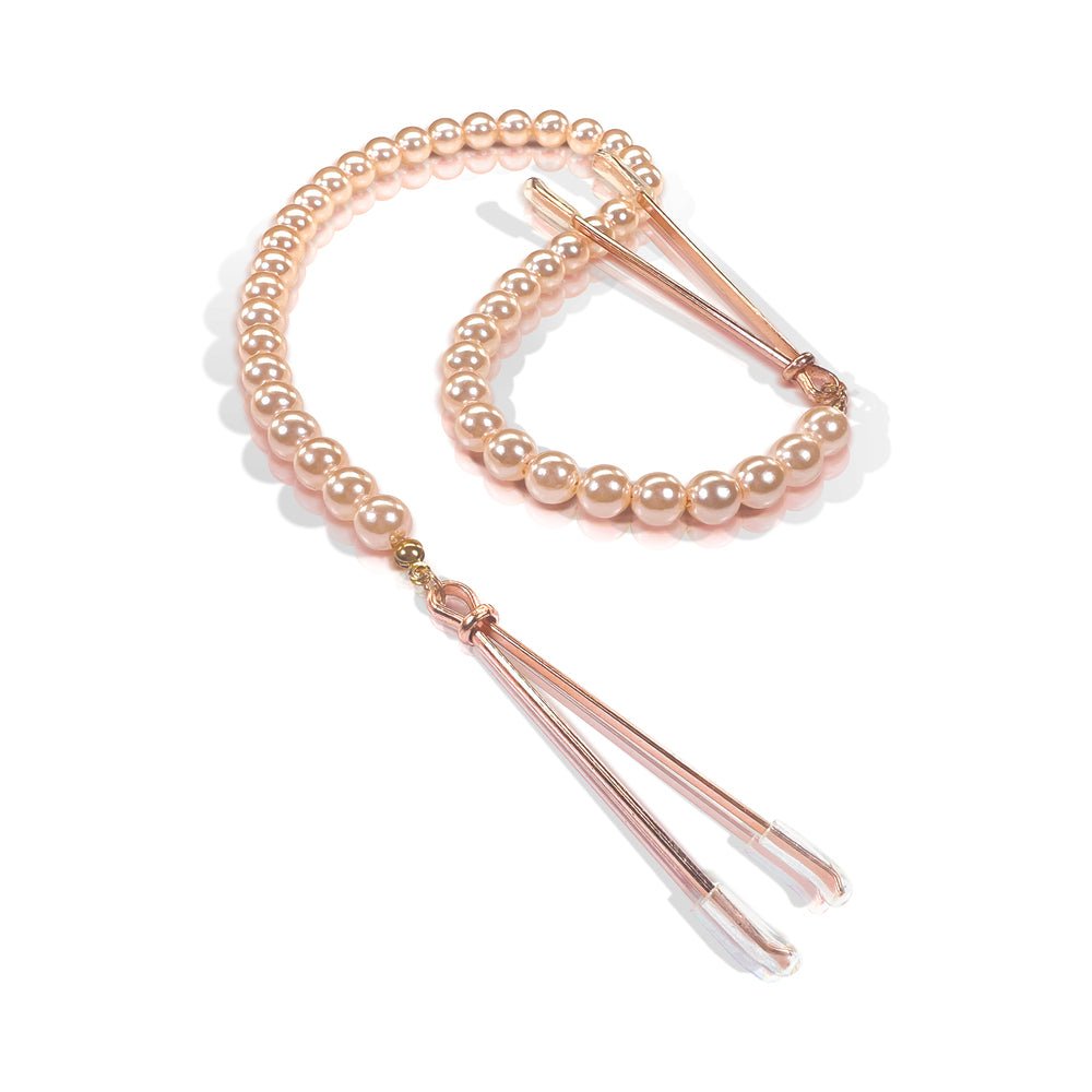 Nixie Pearl Drop Beaded Tweezer Nipple Clamps Rose Gold - Image 2