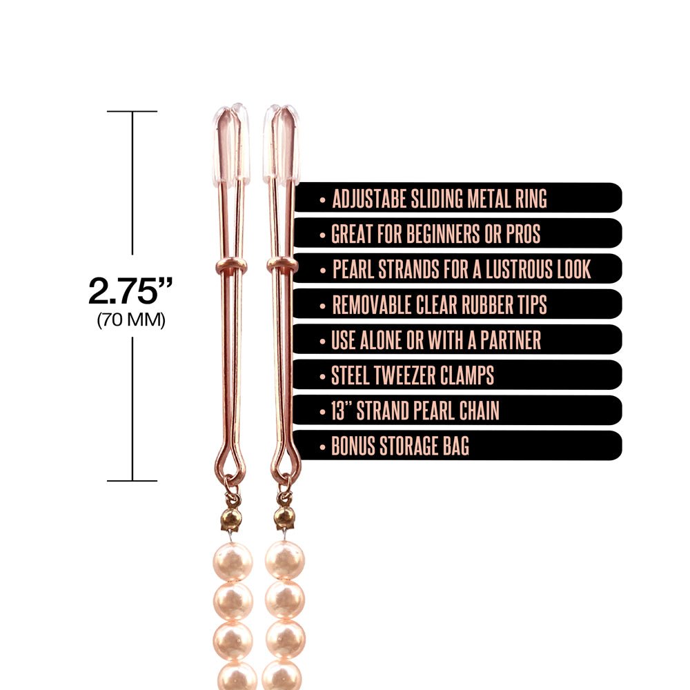 Nixie Pearl Drop Beaded Tweezer Nipple Clamps Rose Gold - Image 3