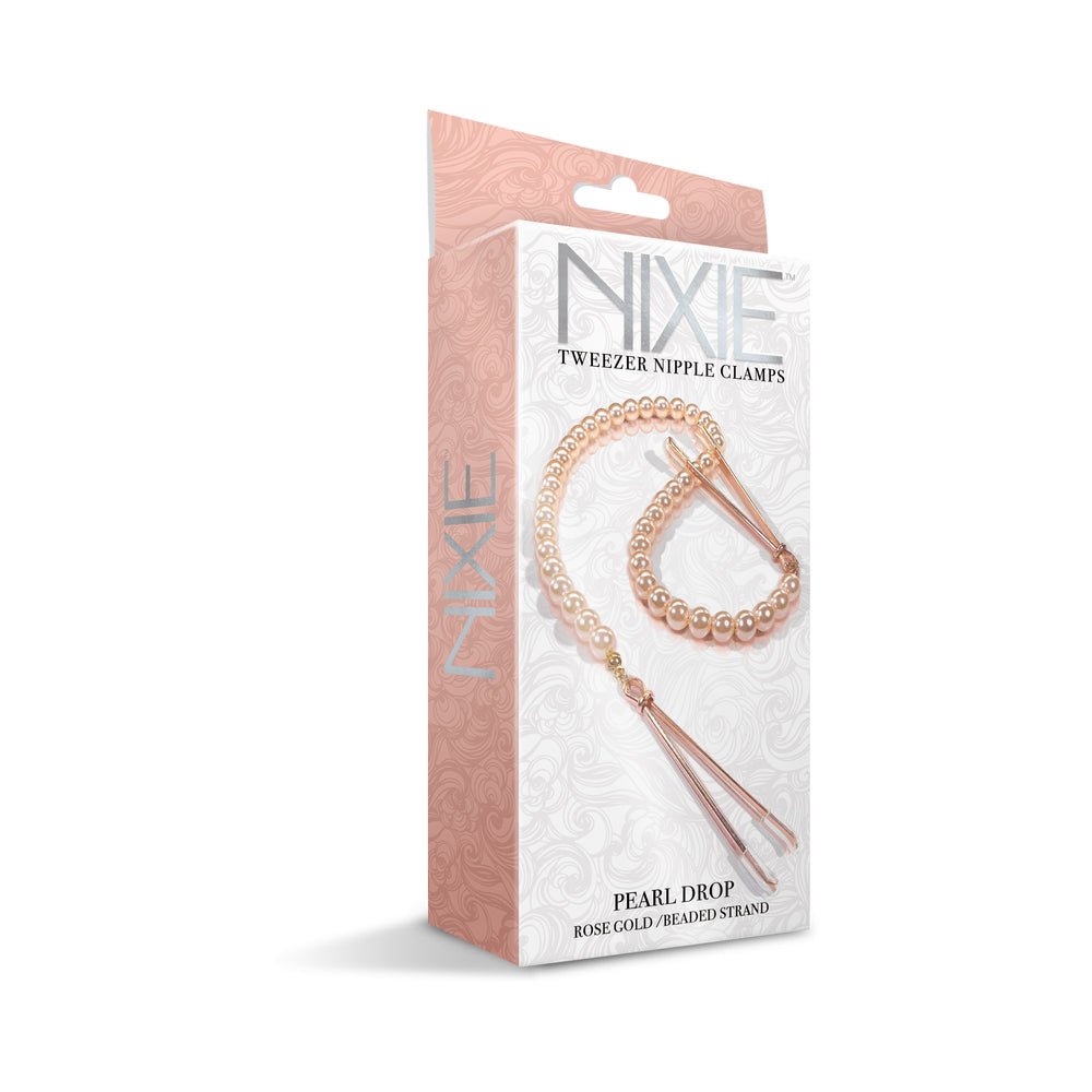 Nixie Pearl Drop Beaded Tweezer Nipple Clamps Rose Gold - Image 4