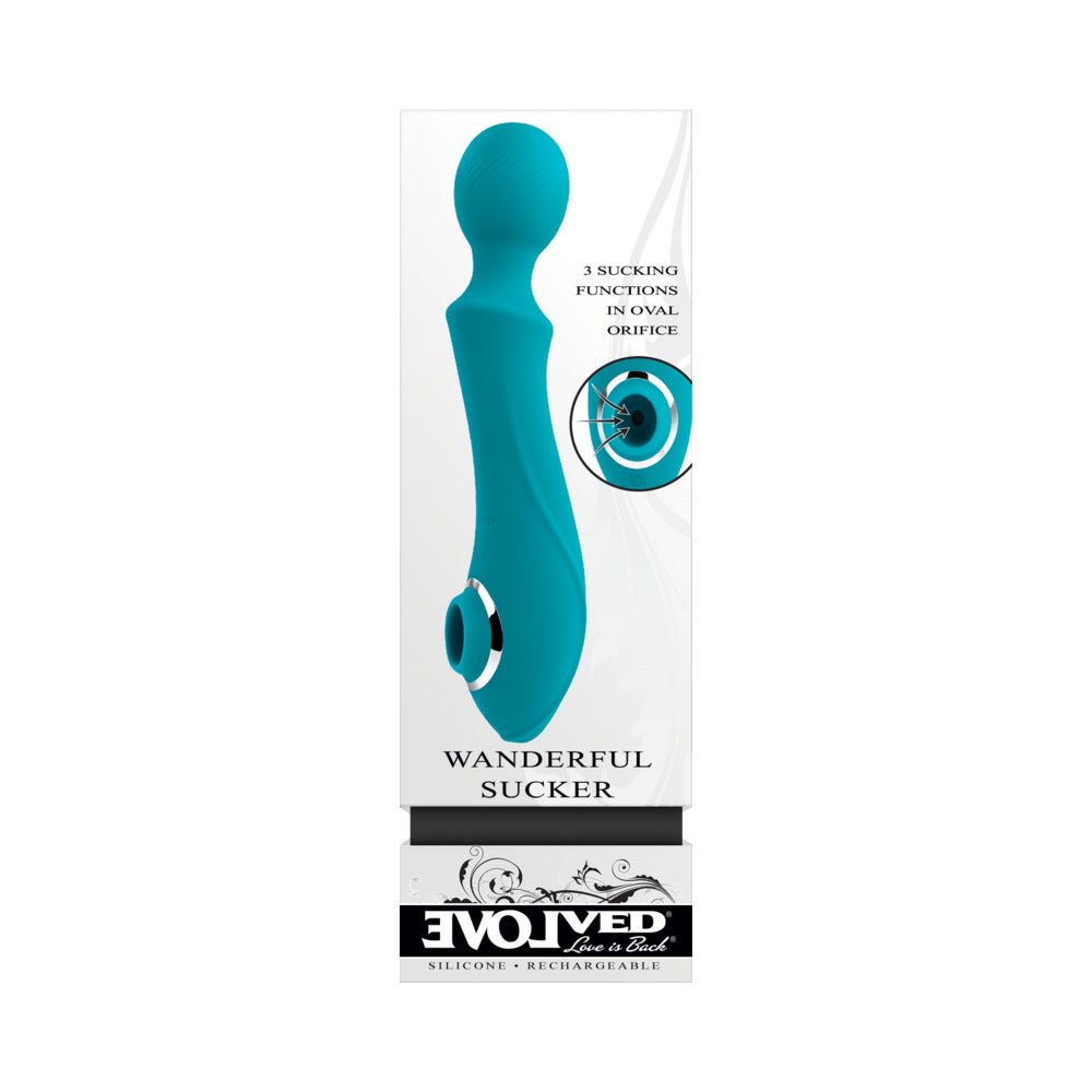 Evolved Wanderful Sucker Rechargeable Wand with Suction Silicone Teal - Image 10
