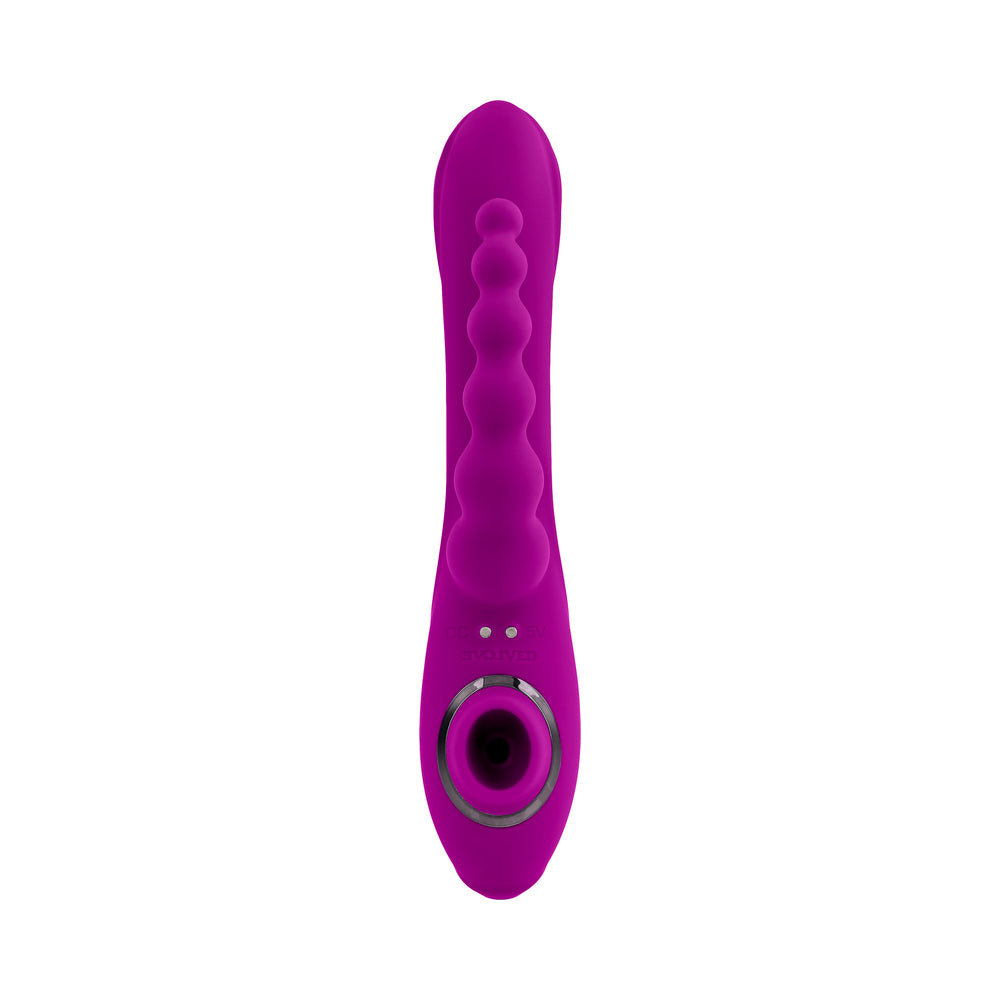 Evolved Fourgasm Rechargeable Triple Stim Vibe with Suction Silicone Purple - Image 2